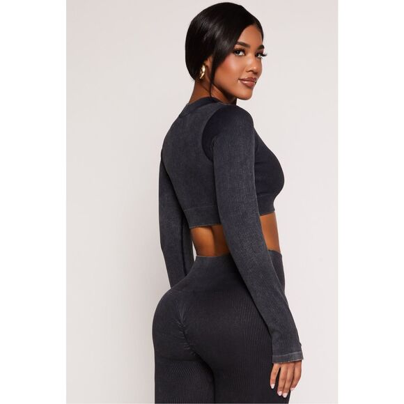 Daisy Women's Black 2 Piece Set Stretchy Ribbed Crop Jacket XXL Legging Size XL - Picture 2 of 10